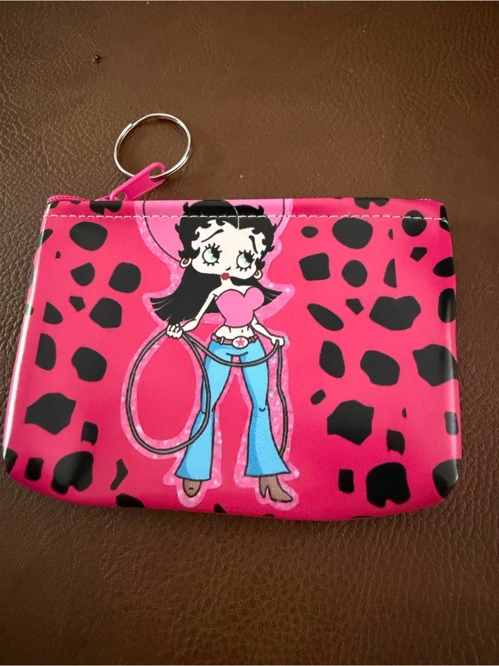 Source Unknown Hot Pink Betty Boop Zip Coin Pouch with Black Spots